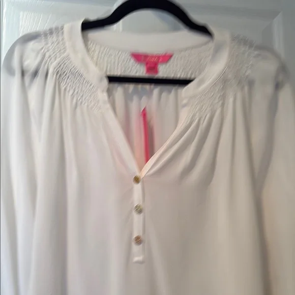 Women’s Lilly Pulitzer White 100% Silk Elsa Blouse Top- Large NWT - Picture 7 of 7